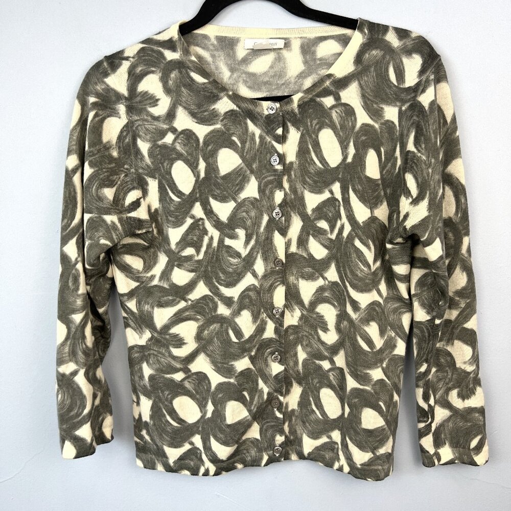 Garnet Hill Merino Wool Button Front Cardigan Abstract Pattern Size S